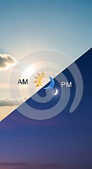Sun and Moon with Day and Night Sun and Moon with Sunlight and Night Sky in Transition