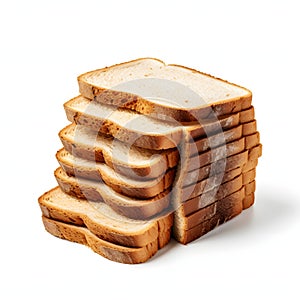 Stack of bread slices isolated on white background