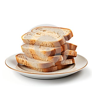 Stack of bread slices isolated on white background