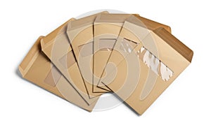 Stack of brown envelopes isolated on white background