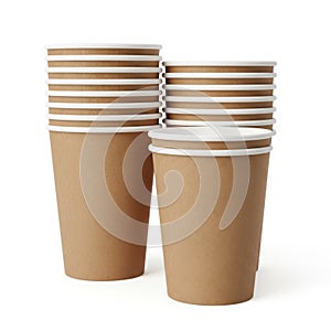 Stack of paper cups isolated on white background