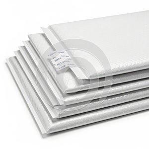 Stack of bubble mailers isolated on white background
