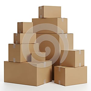 Stack of cardboard boxes isolated on white background