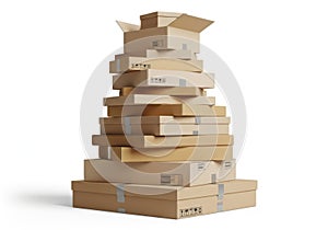 Stack of cardboard boxes isolated on white background