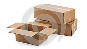 Stack of cardboard boxes isolated on white background