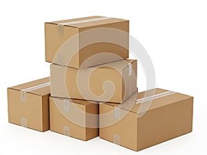 Stack of cardboard boxes isolated on white background