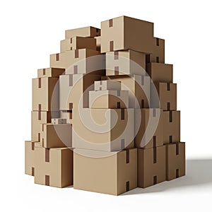 Stack of cardboard boxes isolated on white background
