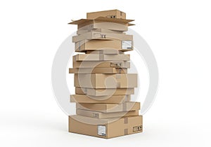 Stack of cardboard boxes isolated on white background