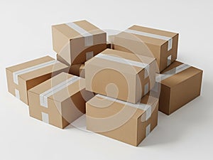 Stack of cardboard boxes isolated on white background