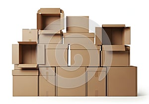 Stack of cardboard boxes isolated on white background