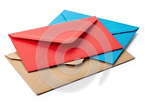 Stack of colored envelopes isolated on white background