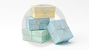 Stack of colored gift boxes isolated on white background