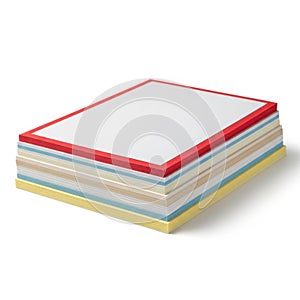 Stack of colored paper sheets isolated on white background