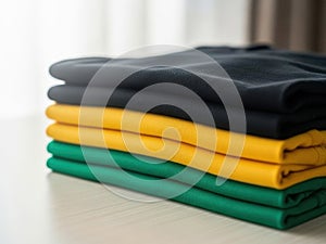Stack of colored fabrics isolated on white background