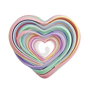 A stack of colorful heart-shaped objects on a white background