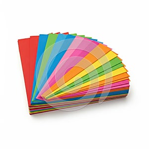 Stack of colored paper sheets isolated on white background