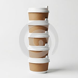 Stack of disposable coffee cups isolated on white background