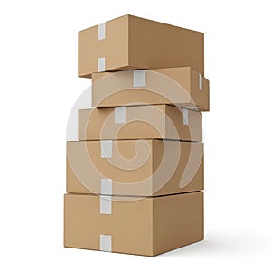 Stack of cardboard boxes isolated on white background