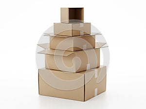 Stack of cardboard boxes isolated on white background