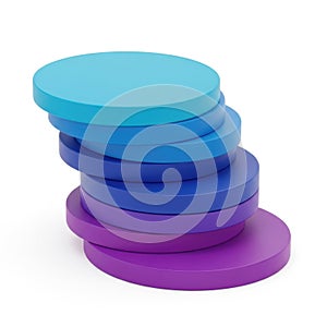 Stack of colored discs isolated on white background