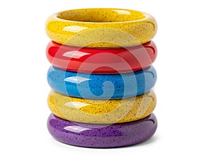 Stack of colorful bangles isolated on white background