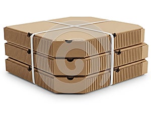 Stack of pizza boxes isolated on white background
