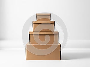 Stack of cardboard boxes isolated on white background
