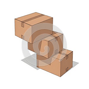Stack of cardboard boxes isolated on white background