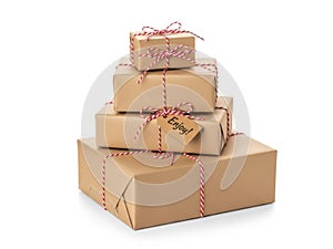 Stack of gift boxes isolated on white background isolated on white background