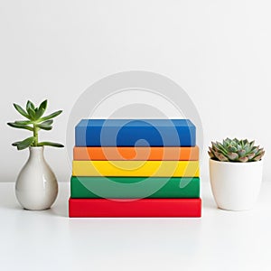 Stack of rainbow colored blocks isolated on white background