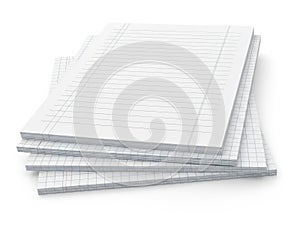 Stack of notebook paper isolated on white background