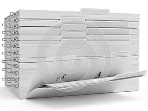 Stack of papers with clips isolated on white background