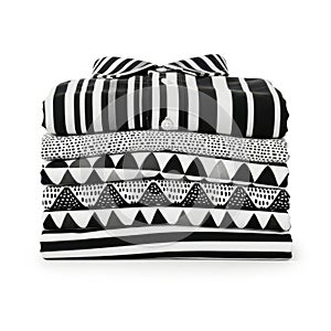 Stack of patterned fabrics isolated on white background