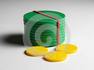 Stack of poker chips isolated on white background