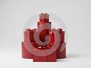 Stack of red gift boxes isolated on white background