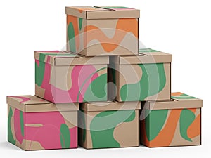 Stack of colorful boxes isolated on white background