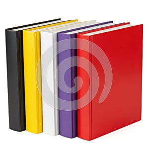 Stack of colored binders isolated on white background