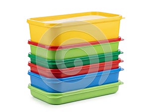 Stack of plastic containers, isolated on white background