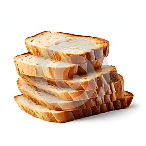Stack of bread slices isolated on white background