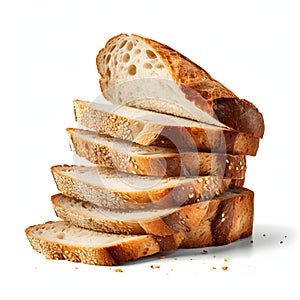 Stack of bread slices isolated on white background