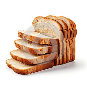 Stack of sliced bread isolated on white background