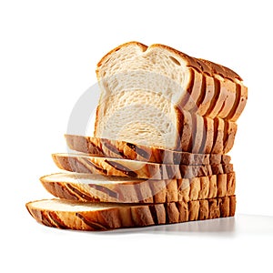 Stack of sliced bread isolated on white background