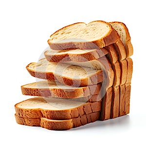 Stack of bread slices isolated on white background