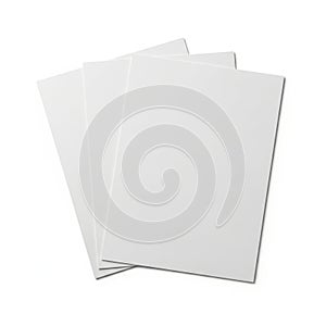 A stack of three blank white sheets of paper on a white background isolated on transparent background