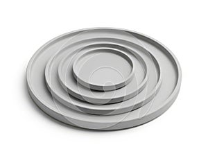 Stack of three circular objects, isolated on white background