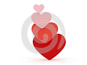 Stack of hearts, isolated on white background