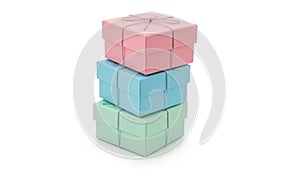 Stack of pastel gift boxes isolated on white background