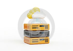 Stack of servers with cloud icon isolated on white background