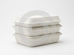 Stack of takeout containers isolated on white background