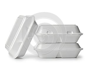 Stack of styrofoam containers isolated on white background